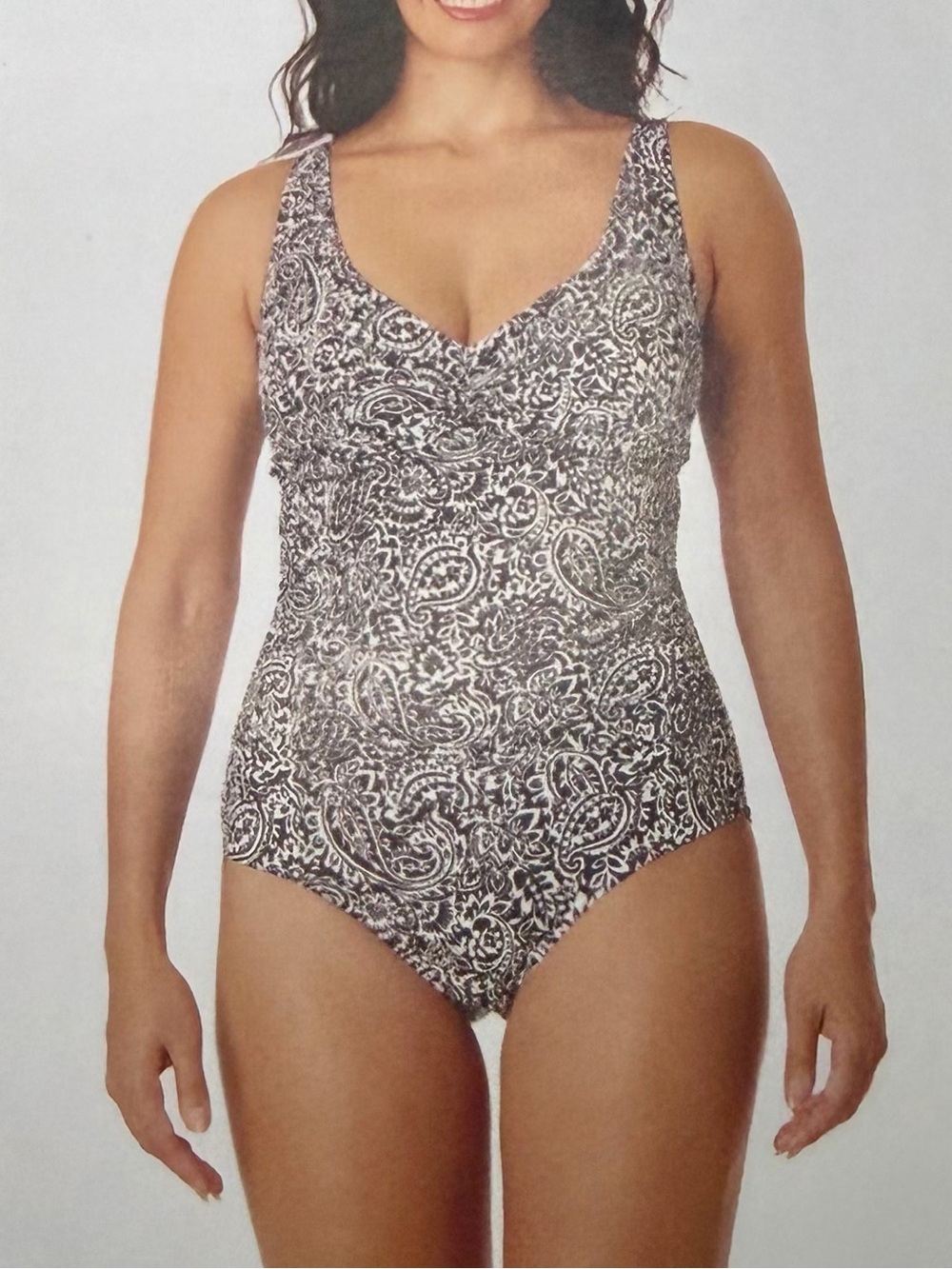 NWT New Lands’ End Black & White Pattern One Piece Bathing Suit Size Small